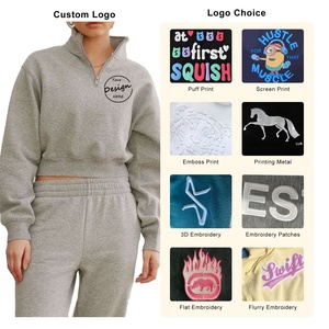 Pullover personalizzato di cotone dei pesi massimi francese Terry <span class=keywords><strong>con</strong></span> <span class=keywords><strong>cerniera</strong></span> bianca serigrafia <span class=keywords><strong>nera</strong></span> tagliata mezza Zip <span class=keywords><strong>felpa</strong></span> da <span class=keywords><strong>donna</strong></span> - Product Image 2
