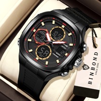 Jam Tangan Pria Mewah Terbaru BINBOND D109 Tali Silikon Quartz Multifungsi Kronograf Bercahaya Reloj 2026