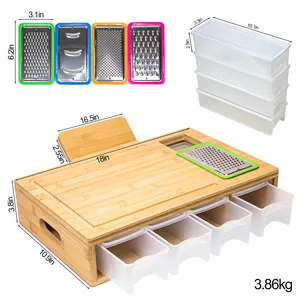 Đa chức năng tre cắt Board 4 container lưu trữ khay gỗ thớt board có thể tháo rời đầu bữa ăn chuẩn bị trạm