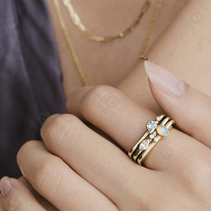 Anelli impilabili Gemnel in argento sterling 925 placcato oro 18 carati con opale, pietra portafortuna, per donna - Product Image 5