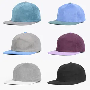 2024 Fashion 5 Panels Flat Brim Corduroy Snapback Low Profile Dad Hat Cooling Hip Hop Baseball Caps