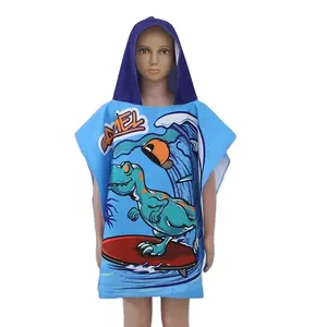 Hot Sale Custom Kids Swim Shark Cartoon Logo Quick Dry Kids Hooded Bathing Hoodie Polyester Printed Animal Baby Poncho Towel