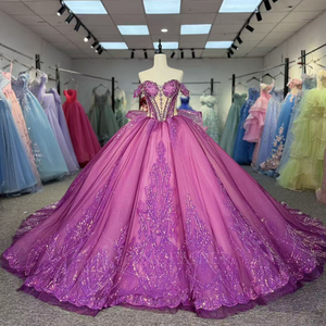 Vestidos de Quinceañera Brillantes Dy6891 con Lentejuelas, Apliques de Encaje y Cuentas, Vestido de Tul para Fiesta de Cumpleaños, Vestidos de 15 Años - Product Image 4