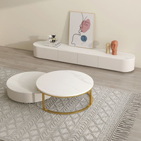 Meubles de salon modernes, table basse et meuble TV en ardoise blanche, ensemble de meubles TV de luxe pour la maison, l'appartement, la villa