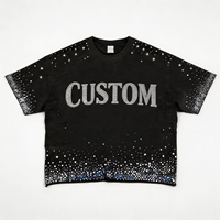 T-shirt surdimensionné en coton lavé personnalisé par le fabricant, style streetwear Y2K, avec strass, pour hommes