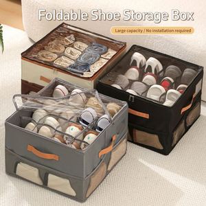 Vente flash : Conteneur de rangement pliable pour économiser de l'espace, boîte de rangement pour chaussures en tissu Oxford, boîte organisatrice de chaussures avec couvercle transparent - Product Image 2