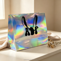 Sacs cadeaux en papier holographique or et argent de luxe avec poignée en ruban satiné pour la Saint-Valentin, la fête des mères