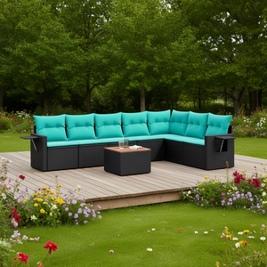 Black Poly <b>Rattan</b> Patio <b>Sofa</b> Set With Cushions Outdoor Garden Furniture Contemporary Design - Product Image 2