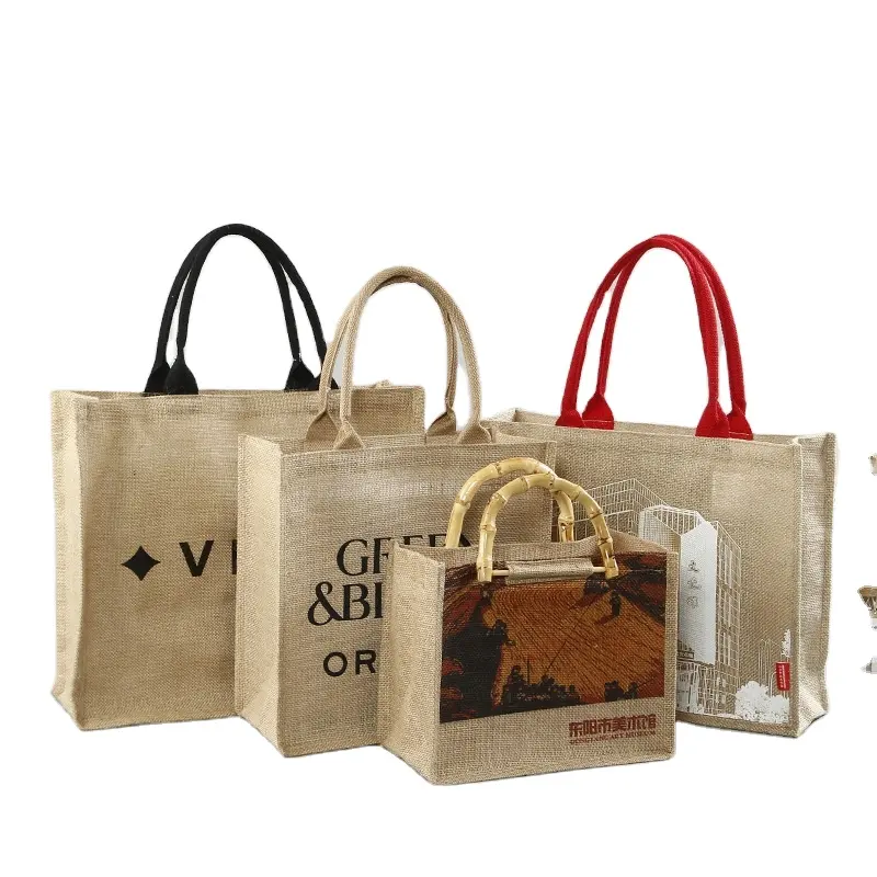 Оптовая продажа, льняные сумки для покупок с принтом логотипа
