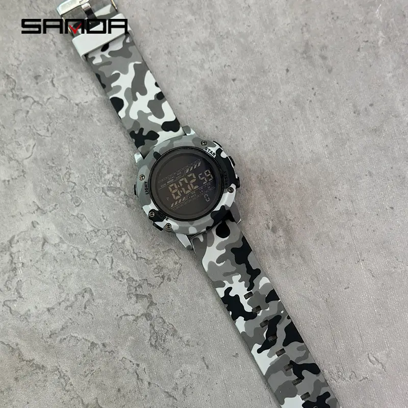 Sanda new electronic watch men's camouflage series military wind trend multi-functional alarm clock single display e