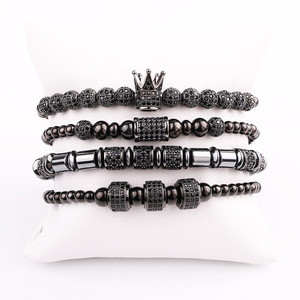 Vòng Tay Nam Vương Miện Đá CZ Đá CZ Thiết Kế Mới Bộ Vòng Tay Macrame Logo Tùy Chỉnh Bằng Thép Không Gỉ Cho Nam JBS11650 - Product Image 1