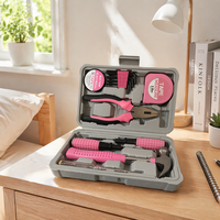 Ensemble d'outils ménagers roses de 13 pièces pour femmes, kit d'outils manuels DIY avec boîte-cadeau compacte pour la réparation à domicile ou au bureau