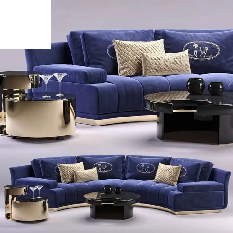 Kf Casa Modern Half Moon Circle Curved Sectional Fabric Sofa Furniture Set 7 Seater Living Room Sofa Design Luxury Velvet Sofa