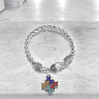 Bracelet chaîne en blé avec breloque puzzle en cristal, en alliage de zinc, motif géométrique classique, pour la sensibilisation à l'autisme, cadeau d'anniversaire