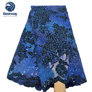 Bestway boda Africana moda flocado <span class=keywords><strong>terciopelo</strong></span> secuencia tela de encaje neto - Product Image 2