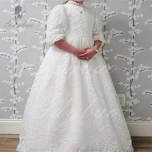 Vestidos de Niña de las Flores Color Marfil Personalizados para Bodas, Encaje Lechoso, Largos hasta el Suelo, Elegantes, para Fiestas de Cumpleaños Infantiles, Primera Comunión, <span class=keywords><strong>Banquetes</strong></span> - Product Image 4