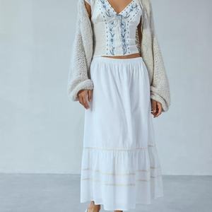 Blusa Bohemia de Algodón, Corte Ajustado, Cuello en V, Manga Corta, Bordada y Fruncida, para Mujer, Gran Venta - Product Image 2