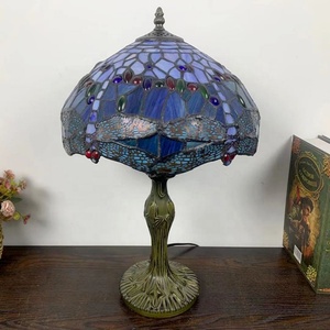 LongHuiJing Antique Tiffany Style Table Lamp Handmade Stained Glass Lampshade Desk <b>Lights</b> With Zinc Alloy Base - Product Image 3