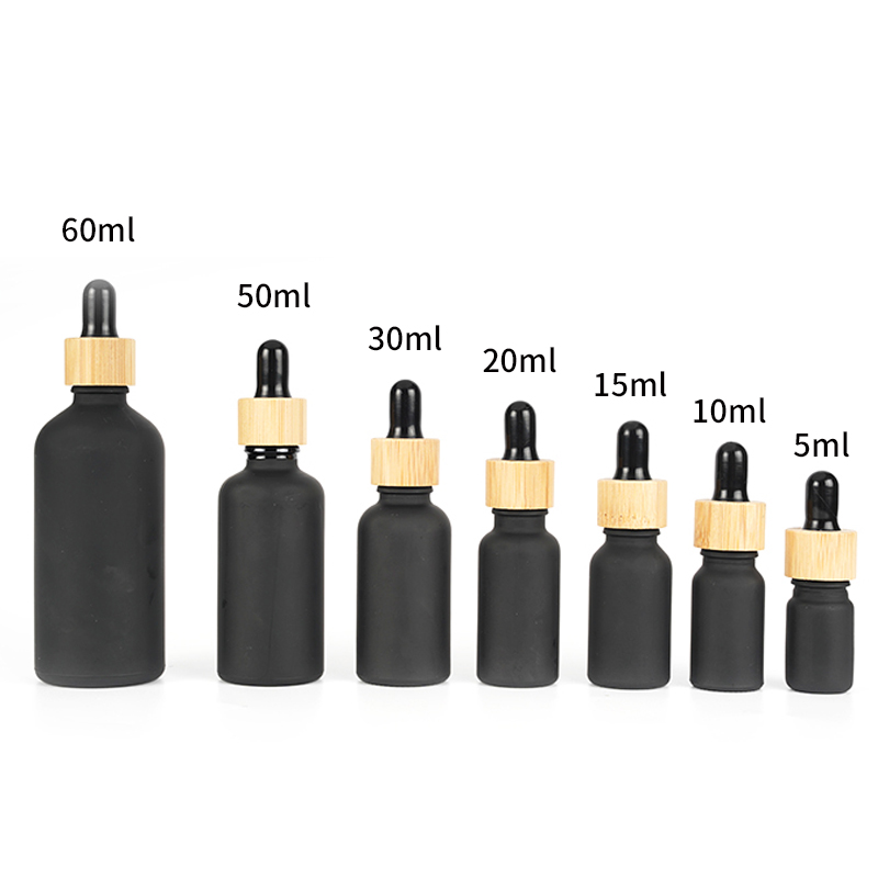 Various Sizes 5ml 10ml 15ml 20ml 30ml 50ml 100ml Empty Essential Oil Matte Black Frosted Glass Dropper Bottle