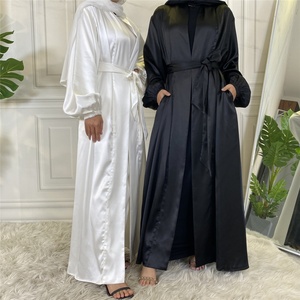 1917# Most Wanted High Quality Satin Open Abayas With Wide Sleeves Muslim Women Abaya Dresses Classic 10 Colors - Product Image 3