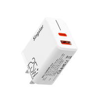 Chargeurs adaptateurs multifonctions USB Type C 2 en 1 avec double port A+C PD QC3.0 25W et lumière LED, charge rapide Type-C