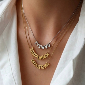 Mini Personalized Name Gold Plated Brass Trendy Link 3D Bubble Letter <strong>Initial</strong> Name <strong>Necklace</strong> <strong>Children's</strong> Hinduism Gift DIY - Product Image 1