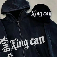 Streetwear vintage pour hommes, costume de jogging 100% coton, sweat à capuche ample surdimensionné, pantalon de survêtement avec fermeture éclair, patch brodé, vêtements de sport tricotés