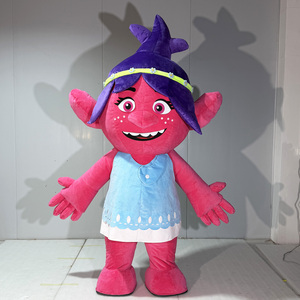 Costume de mascotte gonflable Troll <span class=keywords><strong>Poppy</strong></span> rose mignon en peluche douce, personnage de dessin animé, avec bandeau floral - Product Image 1