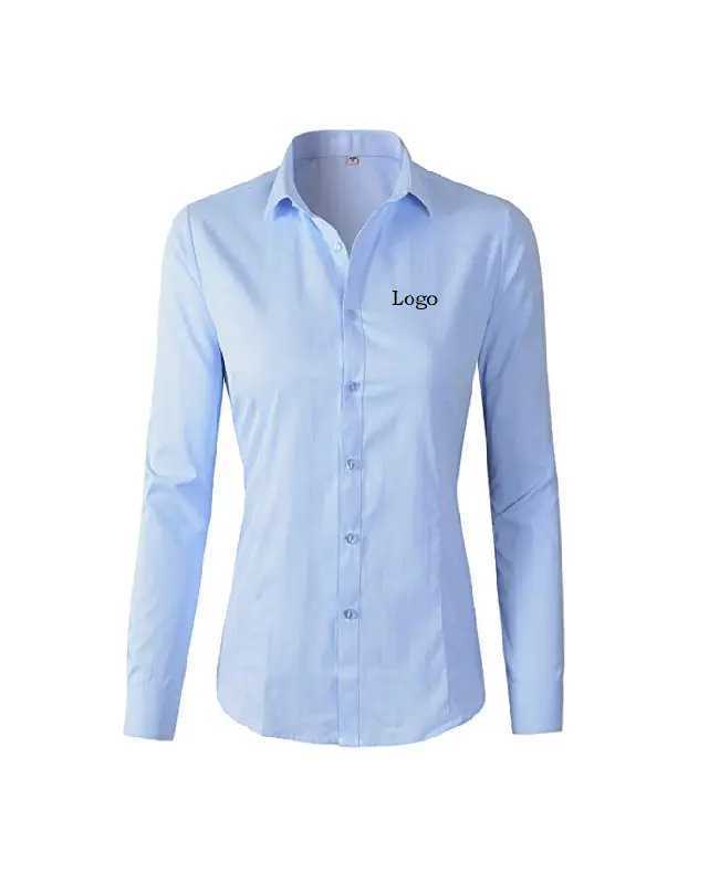 Wholesale , Hot selling, Cheap Stock Fashion Women's Basic Long Sleeve Button Down Shirt Work Wear From Bangladesh