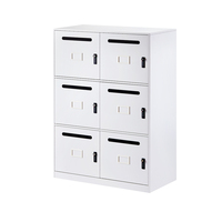 Armoire de rangement commerciale en acier blanc à six portes avec serrure à code et fente pour carte, design moderne, montage facile, robuste et durable, verrouillable pour atelier