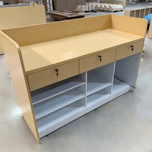 Mostrador de Recepción para Salón de Belleza, Tienda de Teléfonos Móviles, Fabricante de Mostradores de Recepción, Madera Naranja de Lujo, con Logotipo - Product Image 3