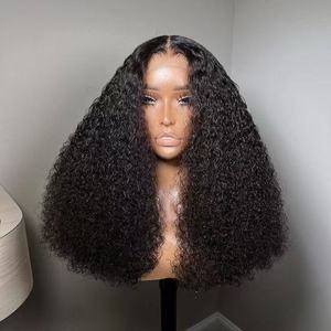 Perruque bouclée 100% <span class=keywords><strong>cheveux</strong></span> humains avec <span class=keywords><strong>bandeau</strong></span> en dentelle 13*4, modèle d'exportation pour l'Afrique, stock d'usine, rouge bordeaux - Product Image 4