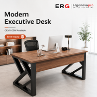 Escritorio Ejecutivo Moderno con Estructura Metálica, Escritorio de Computadora de Madera para Gerentes de Oficina, OEM ODM