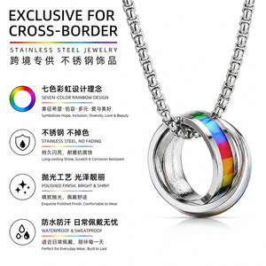 Collar de Acero Inoxidable Arcoíris Unisex con Colgante Geométrico Circular, Suministro Exclusivo Transfronterizo - Product Image 1