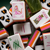 Tuiles de Mahjong américaines en acrylique à motif animalier naturel et tapis de Mahjong en tissu assorti