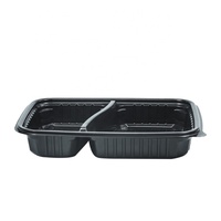Boîte rectangulaire en plastique PP jetable pour restaurant, micro-ondable, 2 compartiments, logo personnalisé, conteneur alimentaire à emporter, boîte à lunch bento
