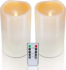 Homemory Baterai Dioperasikan Berkedip Tahan Air Flameless LED Lilin Luar Ruangan Remote untuk Dalam Ruangan Luar Lentera Set 2