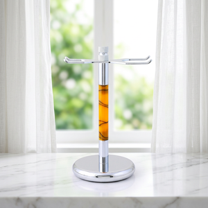Soporte ajustable de metal Madhav para rasuradora con cuchillas de doble filo y soporte para brocha de afeitar de pelo sintético con mango de metal, de la India - Product Image 3