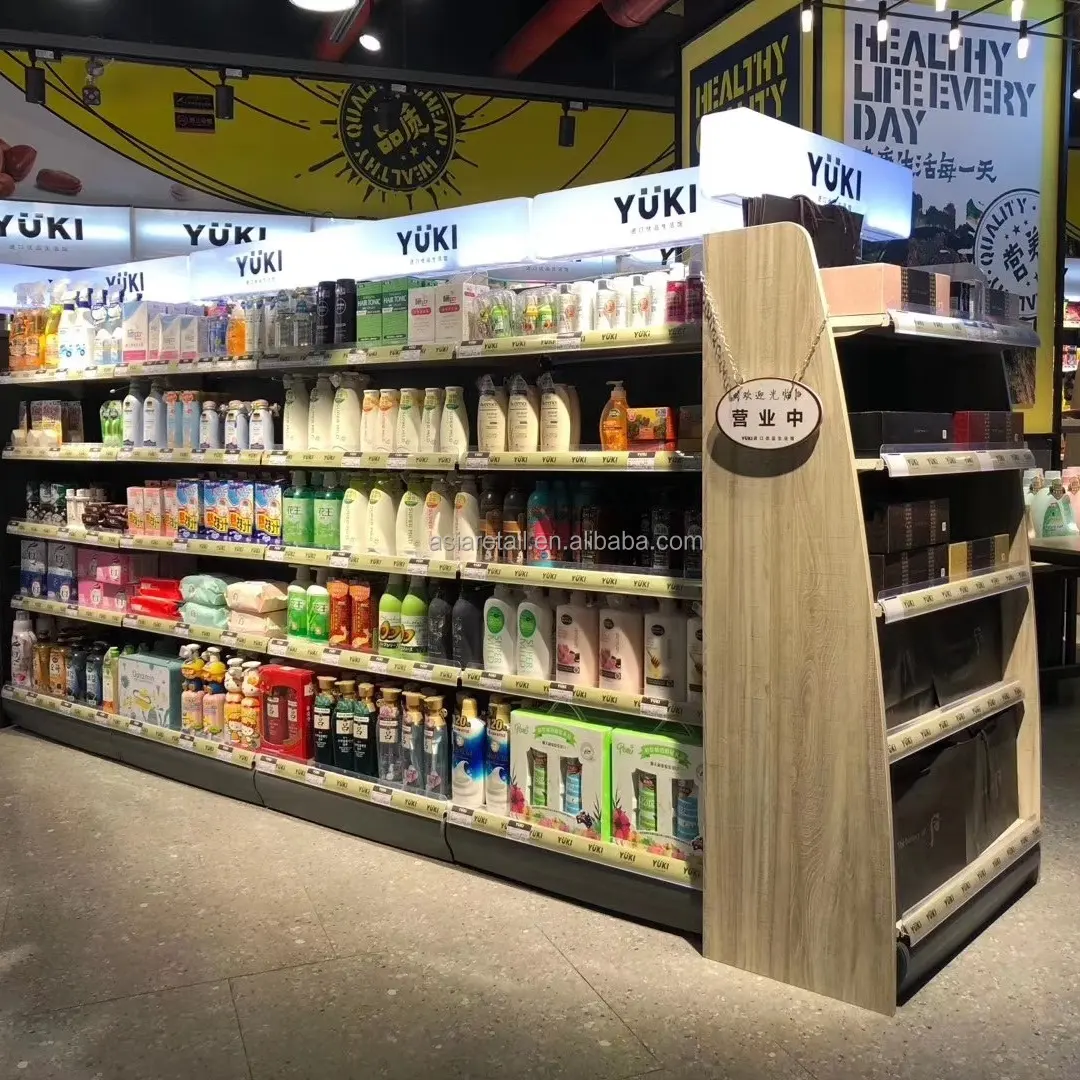 Rak Display Gondola Supermarket Desain Baru 2022 dengan Kayu