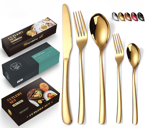 En stock, 60 pièces, ensemble de <span class=keywords><strong>couverts</strong></span> en acier inoxydable, couteau, fourchette, cuillère dorés, <span class=keywords><strong>couverts</strong></span> de luxe pour mariage, dans un <span class=keywords><strong>coffret</strong></span> cadeau - Product Image 1