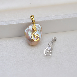 Collier en argent S925 fait main avec pendentif en forme de feuille baroque et perle, 1413, nouveau, composants de bijoux vides à faire soi-même pour femmes - Product Image 1