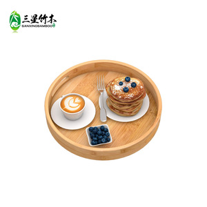 Bamboo round <b>tray</b> with handles, suitable for home use, including desserts, fruits, and <b>tea</b>. Source manufacturer. - Product Image 1