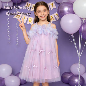 Vestido de Princesa de Tul Ombré para Niñas, Escote con Pétalos 3D, Lazo Grande, Floral Rosa, Verano, Hasta la Rodilla, Fiesta, ODM, Línea A, Transpirable - Product Image 1