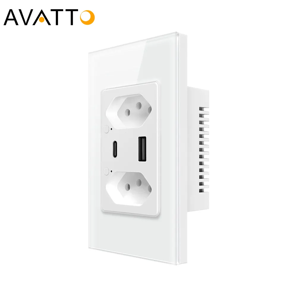 Tuya 100-240v Smart Power Socket Plug Avatto Brazil Wifi Smart Wall Socket Type C Work With App Alxa Google Home