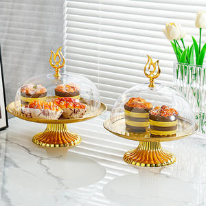 SA04 oro in acciaio inox vaschetta per dolci per uso domestico con <span class=keywords><strong>copertura</strong></span> in plastica trasparente per dolci pane piatto - Product Image 2