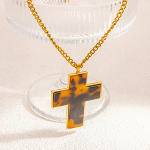 Collar con colgante de flor de acero inoxidable, dije de resina de café para mujer, joyería de moda - Product Image 2