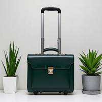 Valise de voyage à roulettes classique en cuir vert véritable vintage pour ordinateur portable, fabriquée par le fabricant OEM, bagage cabine