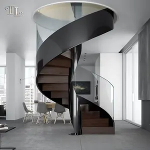 Роскошная винтовая деревянная лестница внутреннего дизайна, стеклянная лестница, винтовая деревянная лестница