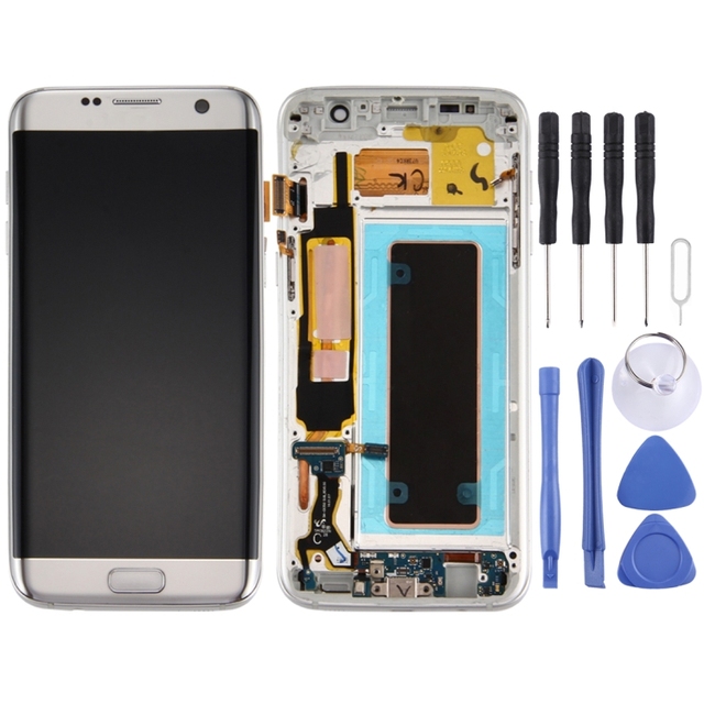 Original LCD Screen and Digitizer Full Assembly with Frame & Charging Port Board&Volume Button & Power Button for Galaxy S7 Edge