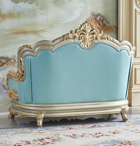 Divano in Stile Europeo per Villa di Lusso, Combinazione 1 2 3 Posti, Set di Divani in Legno Massello Intagliato e Pelle Anticata - Product Image 6